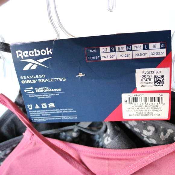 New REEBOK Girls Seamless Bralettes Bra Pack of 2 Size Medium (8-10) Pink Grey - Picture 4 of 6